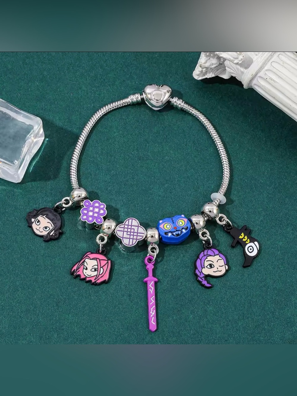 925 Silver Plated K-Pop Demon Hunters Anime Themed Loaded Charm Bracelet Design